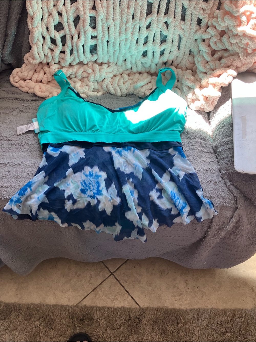 Beach House Turquoise Bandeau Swim Top with Navy Floral Accent 20W - Picture 12 of 13